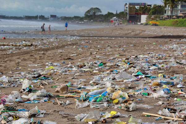 A rubbish strewn beach, symbolic of Plastic Waste in Indonesia