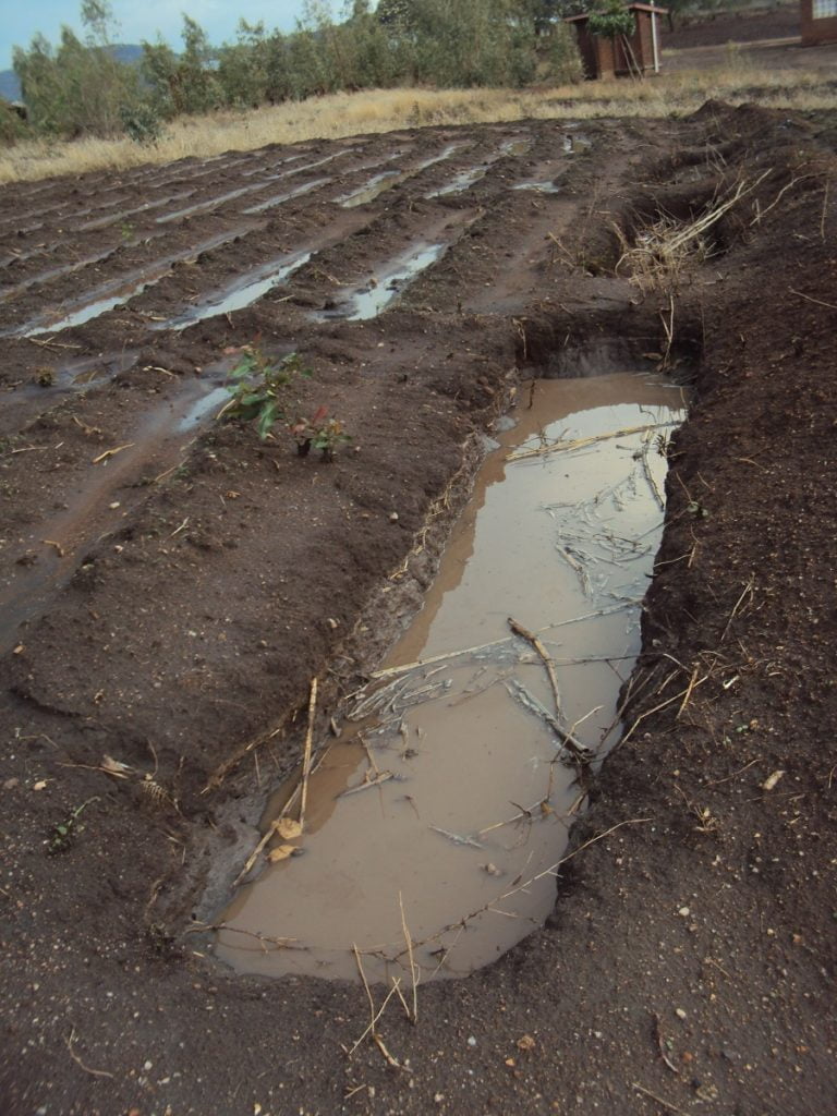 Ground trench filled with water