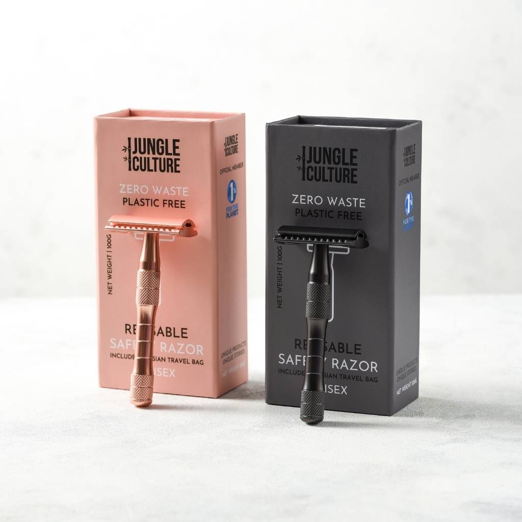 two sustainable shaving razors with boxed