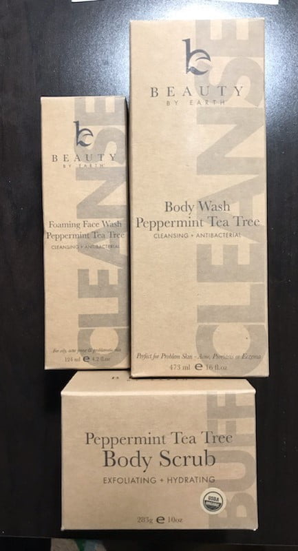 used for this review of beauty by earth: boxes containing three of their products