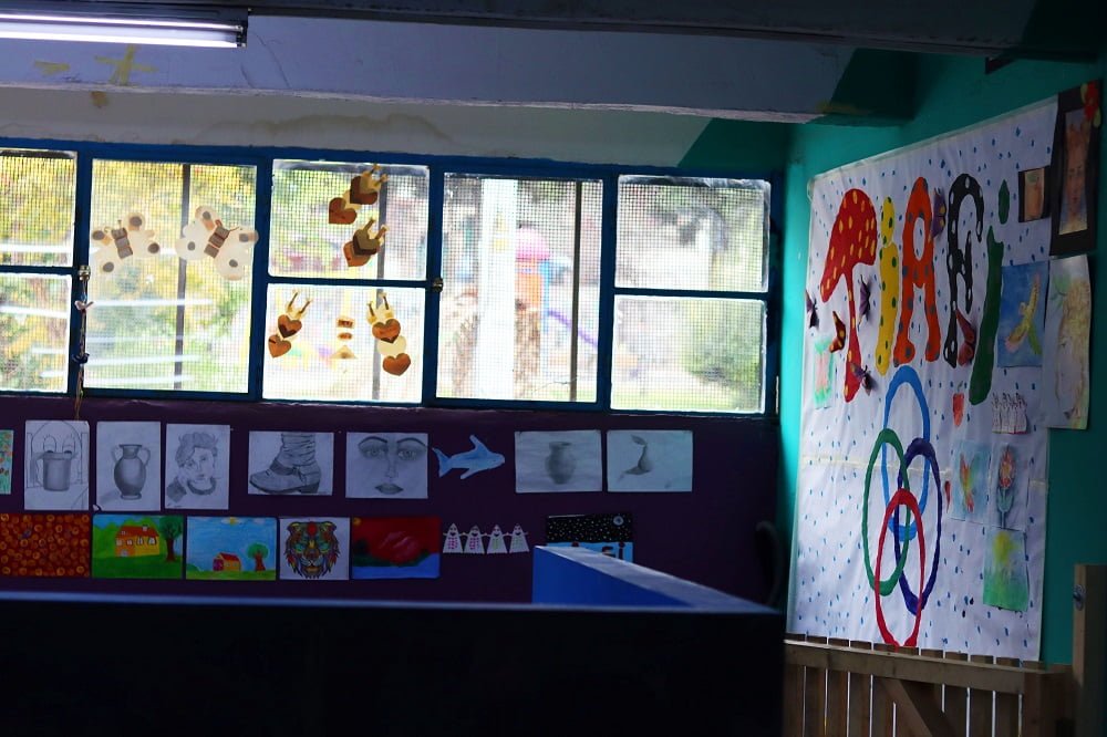 TIAFI community centre is decorated with art made by Syrian refugee children