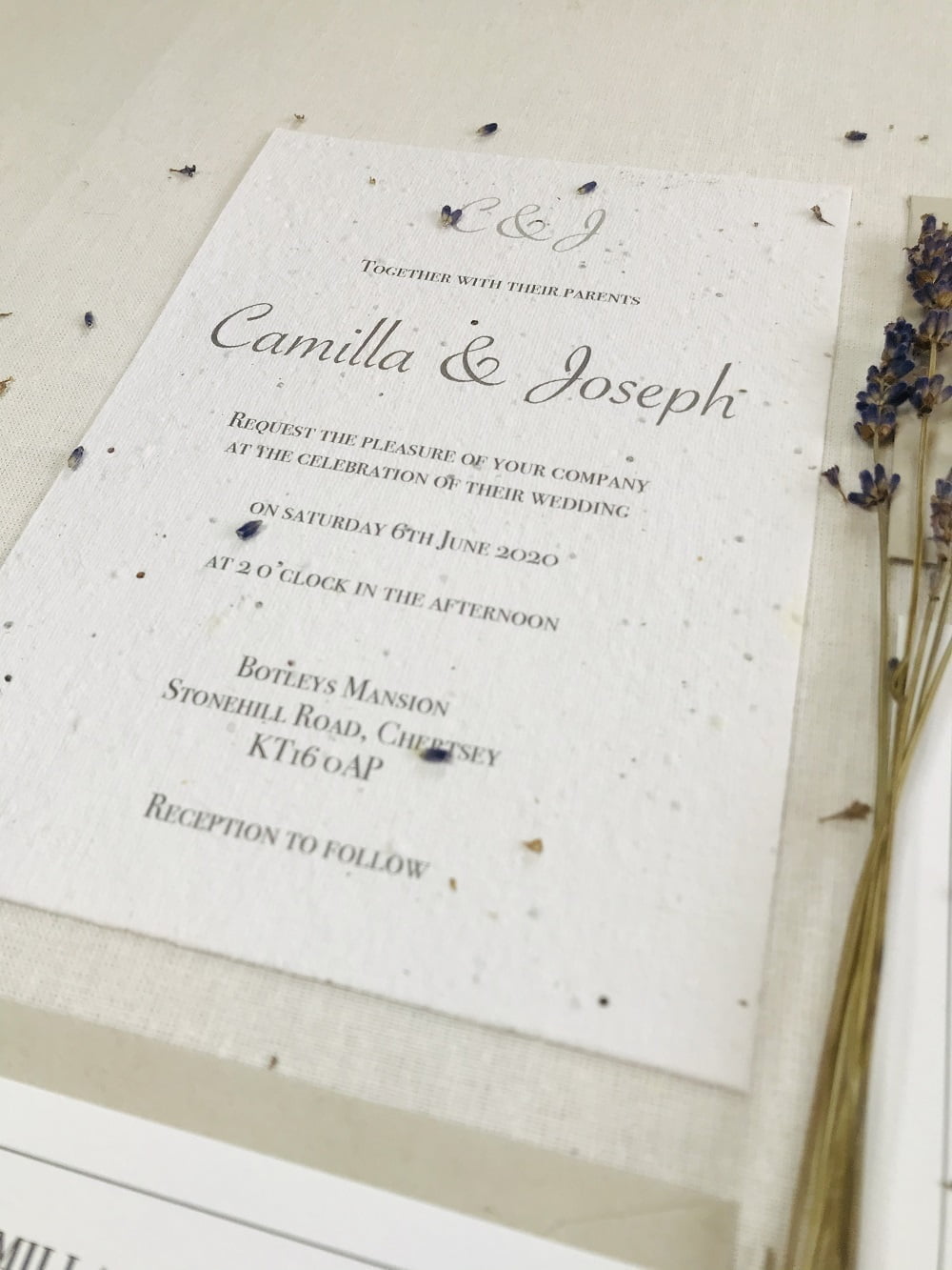 Poppy and Thistle Plantable Wedding Invitations: Seed Paper - Classic border 