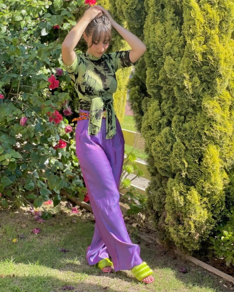 colourful woman in garden