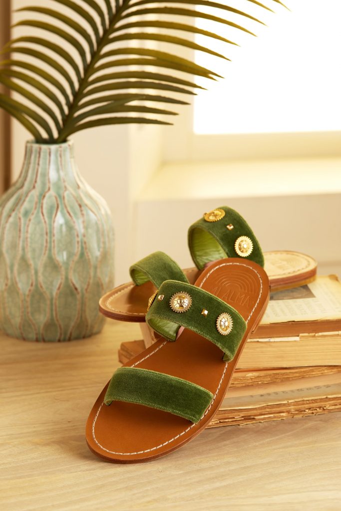 sandals on wooden table