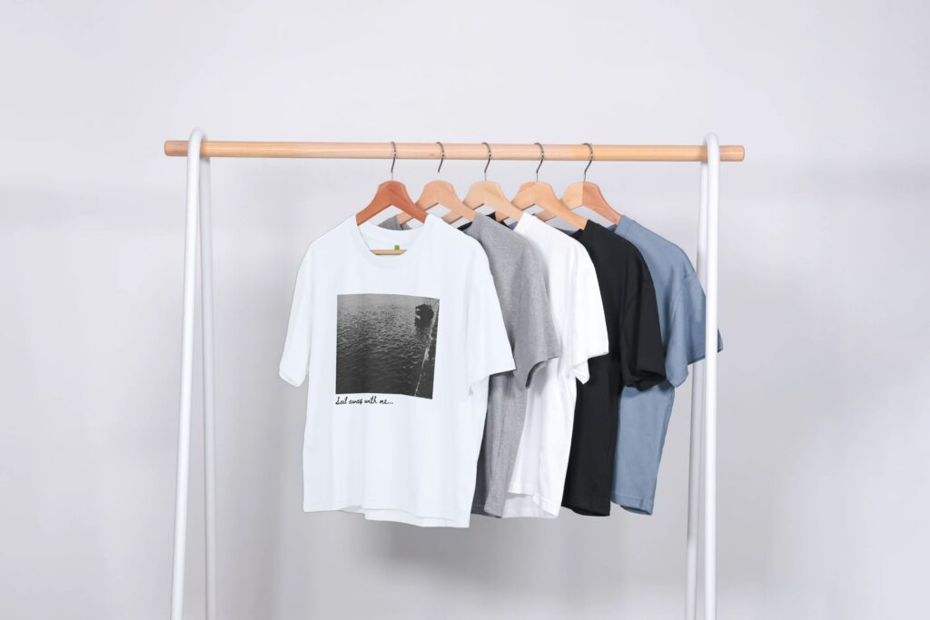 sustainable t-shirts on a rack