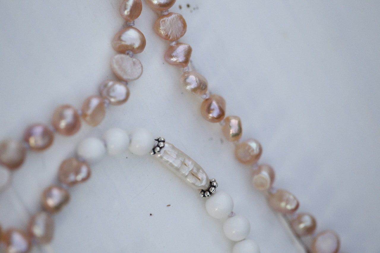 Eco-Friendly Jewelry: handmade pearl neckalce up close